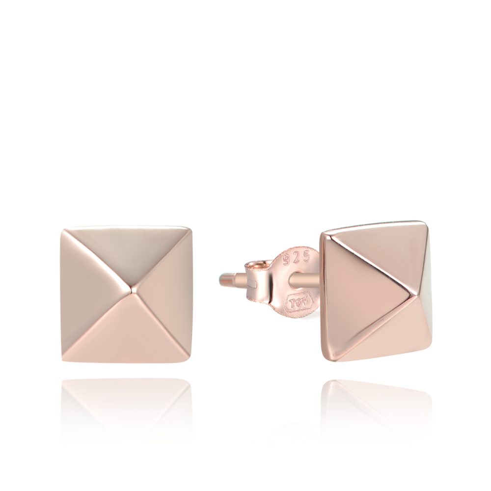 MINET Minimalistické Rosegold stříbrné náušnice pyramidy